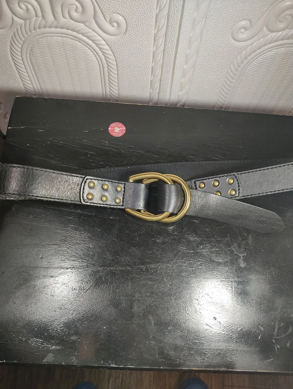 Lauren Ralph Lauren Black Leather Double Ring Belt with Brass Hardware Size XL